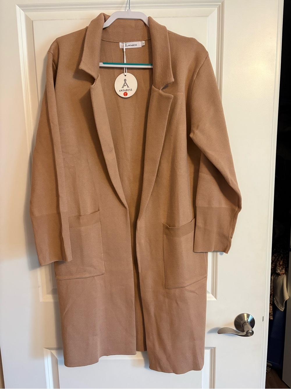 Anrabess Open Front Long Cardigan Overcoat in Camel